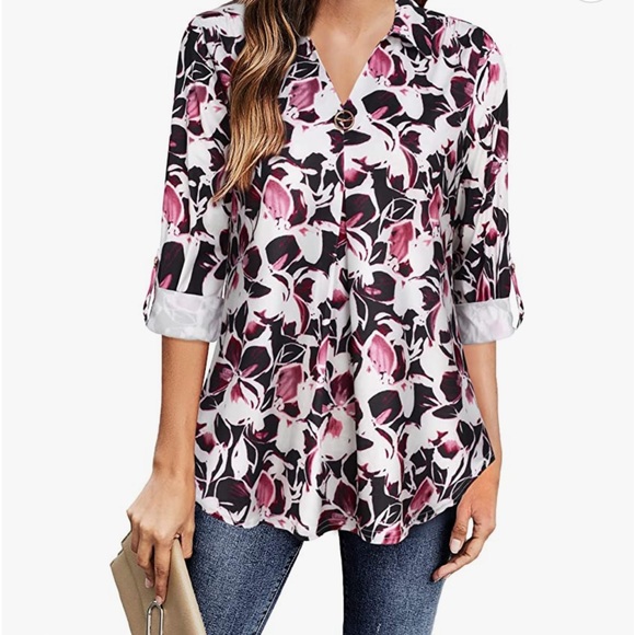 NWOT Women’s Collared Long Sleeve V-Neck Blouse - XL - Picture 12 of 15